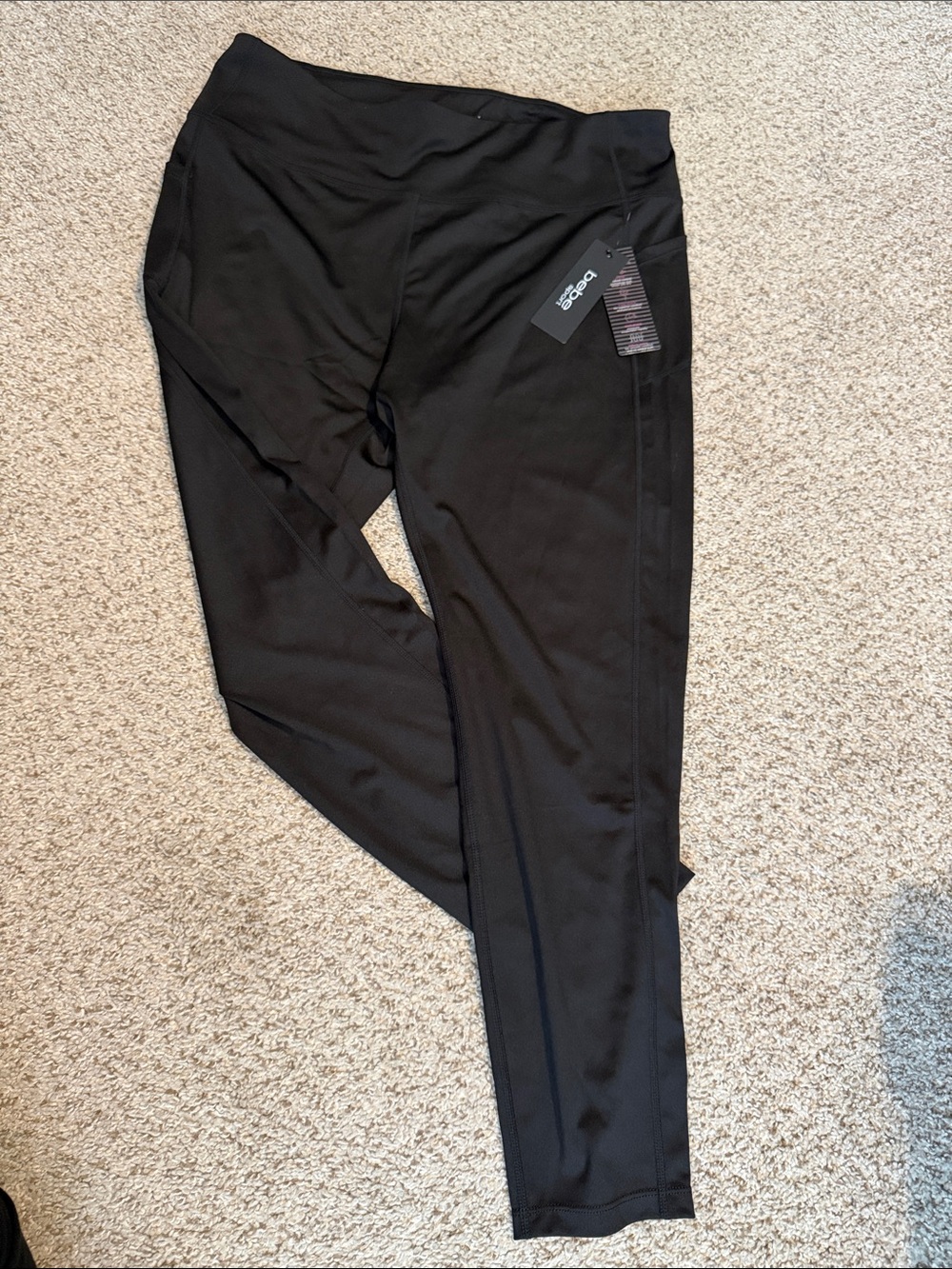 bebe Sport Black High-Rise Active Leggings with pockets, NWT 2X